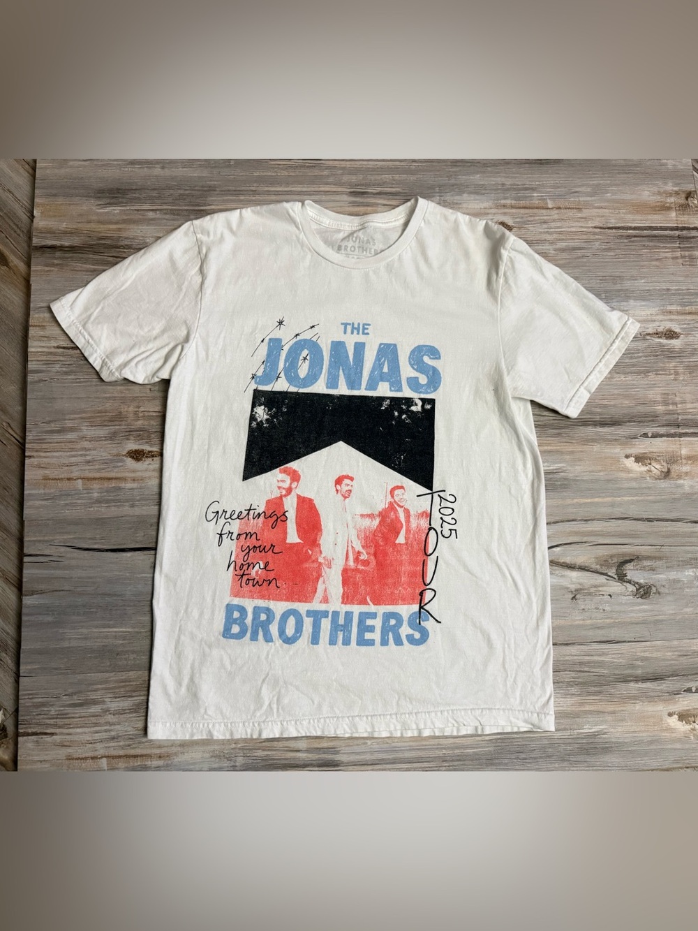 Jonas Brothers 2025 Tour T-Shirt Men’s Medium White Graphic Print Crew Neck
